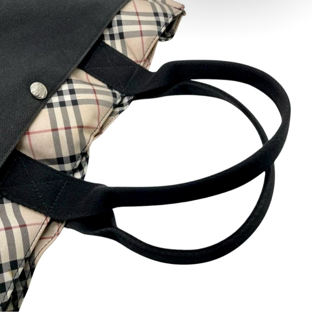 BURBERRY BLUE LABEL Black Beige Nova Check Canvas Tote A4 Storage - Picture 7 of 9